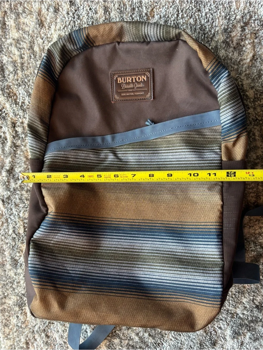 Burton Durable Goods Striped Brown & Blue Backpack/Laptop Pack, Canvas & Nylon